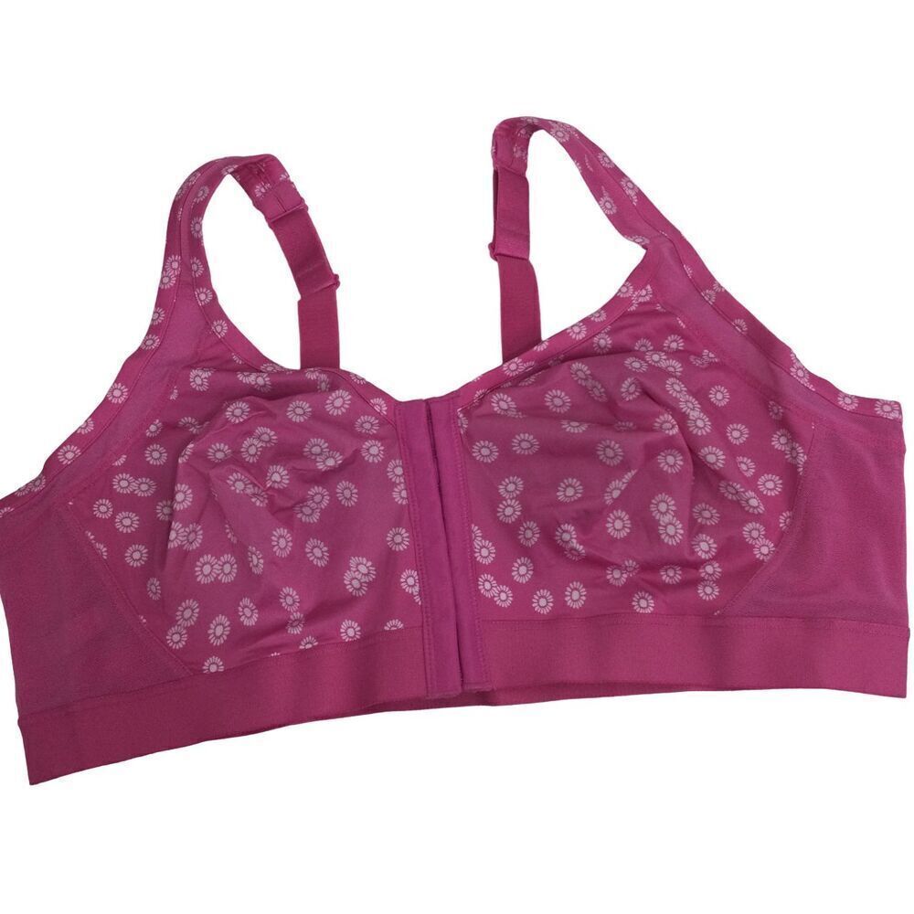 Comfort Choice Floral Front-Close Comfort Wireless Bralette Bra Pink Size 38B